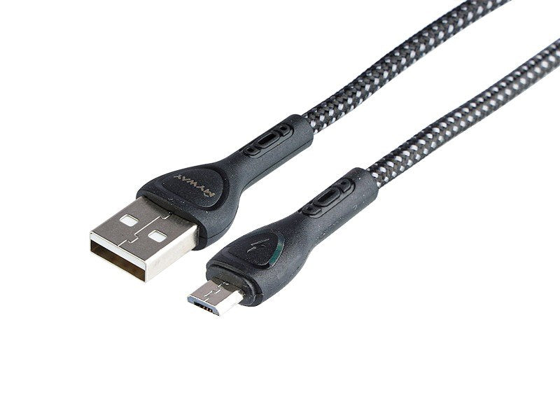 Töltő- és szinkronizáló kábel , fonott mikroszálas, LED háttérvilágítás, 200 cm, USB> micro USB