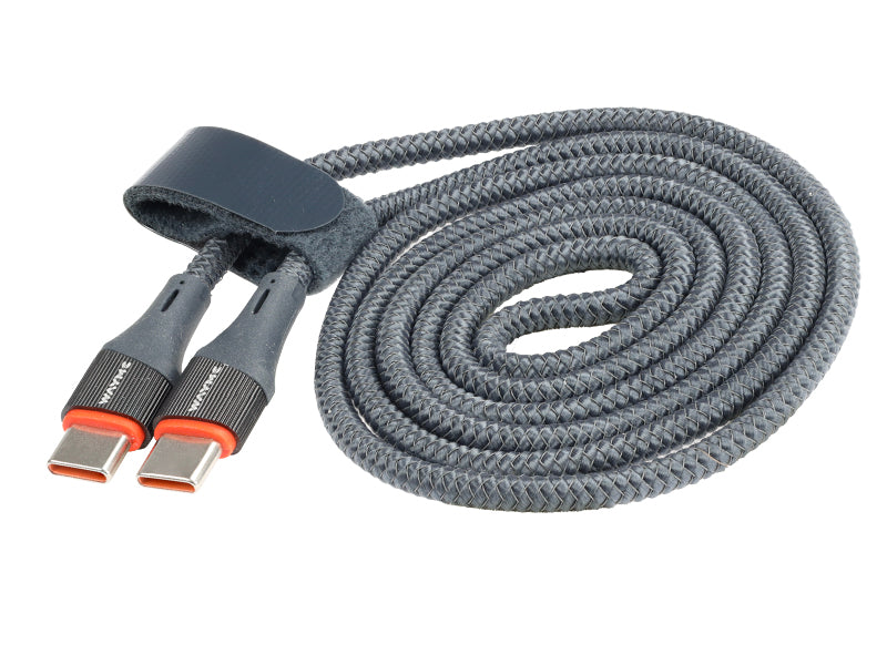 WAYME töltő  és szinkronizáló kábel mikroszálas fonott 100 cm 100 cm USB C > USB C PD max 65W – kép 2