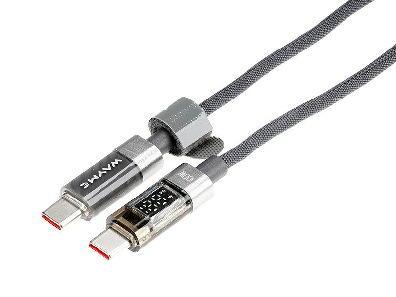 WAYME Mikroszálas fonott töltő- és szinkronizáló kábel, 100cm, USB-C > USB-C, Max 100W kijelzővel, szürke