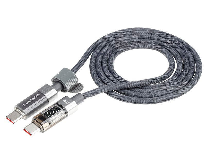 WAYME Mikroszálas fonott töltő  és szinkronizáló kábel 100cm USB C > USB C Max 100W kijelzővel szürke – kép 2