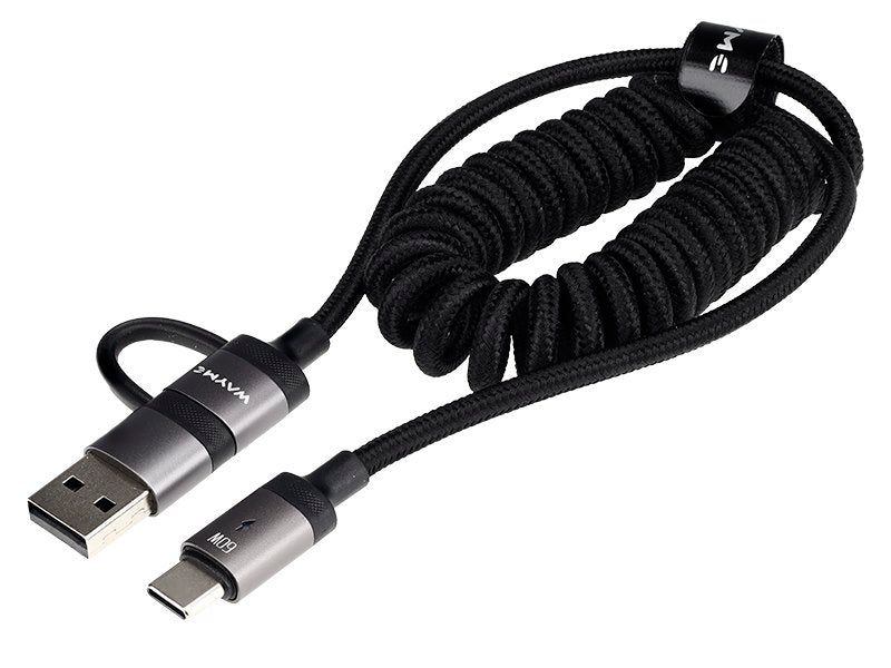 WAYME Mikroszálas fonott töltő  és szinkronizáló kábel spirál 50   150 cm USBC > USB C max 60W – kép 2