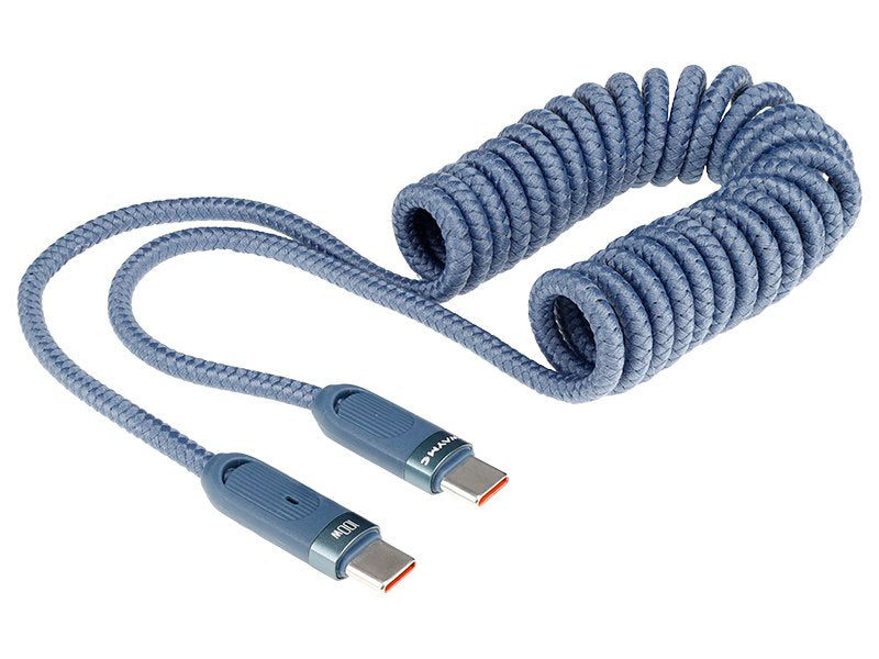 WAYME Mikroszálas fonott töltő- és szinkronizáló kábel, spirál, 50 - 180 cm, USB-C > USB-C, Max 100W, kék