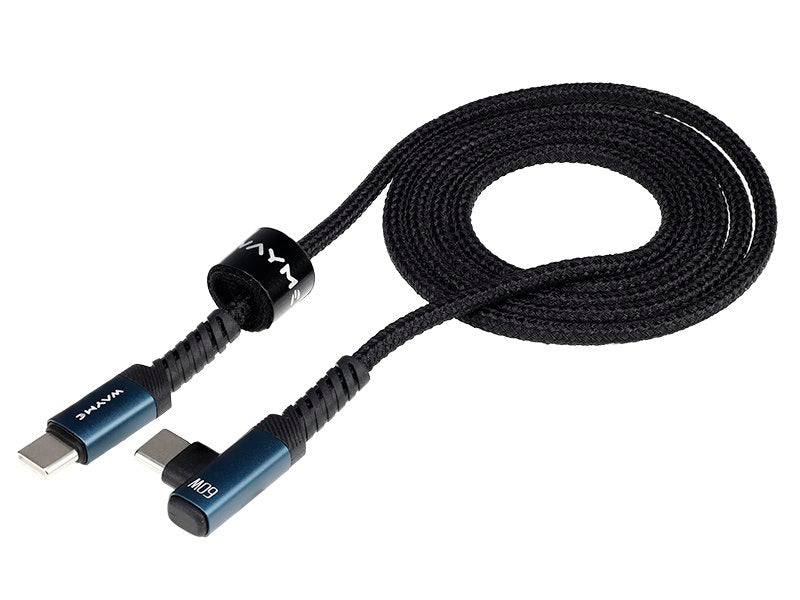 WAYME Mikroszálas fonott töltő  és szinkronizáló kábel 100 cm USB C > USB C 90° max 60W – kép 2