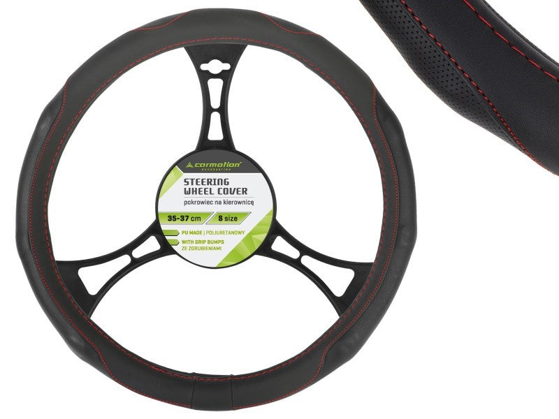 Kormányvédő PU 35-37 cm "S", perforált markolat, fekete + piros szálakkal