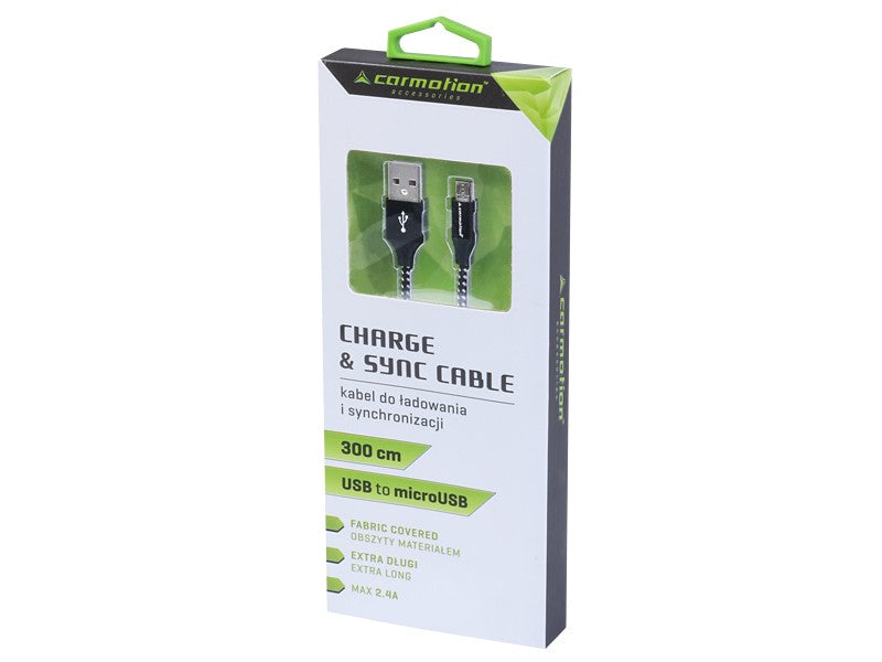 Töltő és szinkronizáló kábel 300 cm fonott mikroszálas USB> micro USB – kép 2