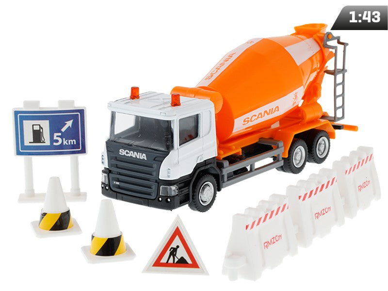 Modell 1:64, RMZ City SCANIA - Keverő teherautó + tartozékok