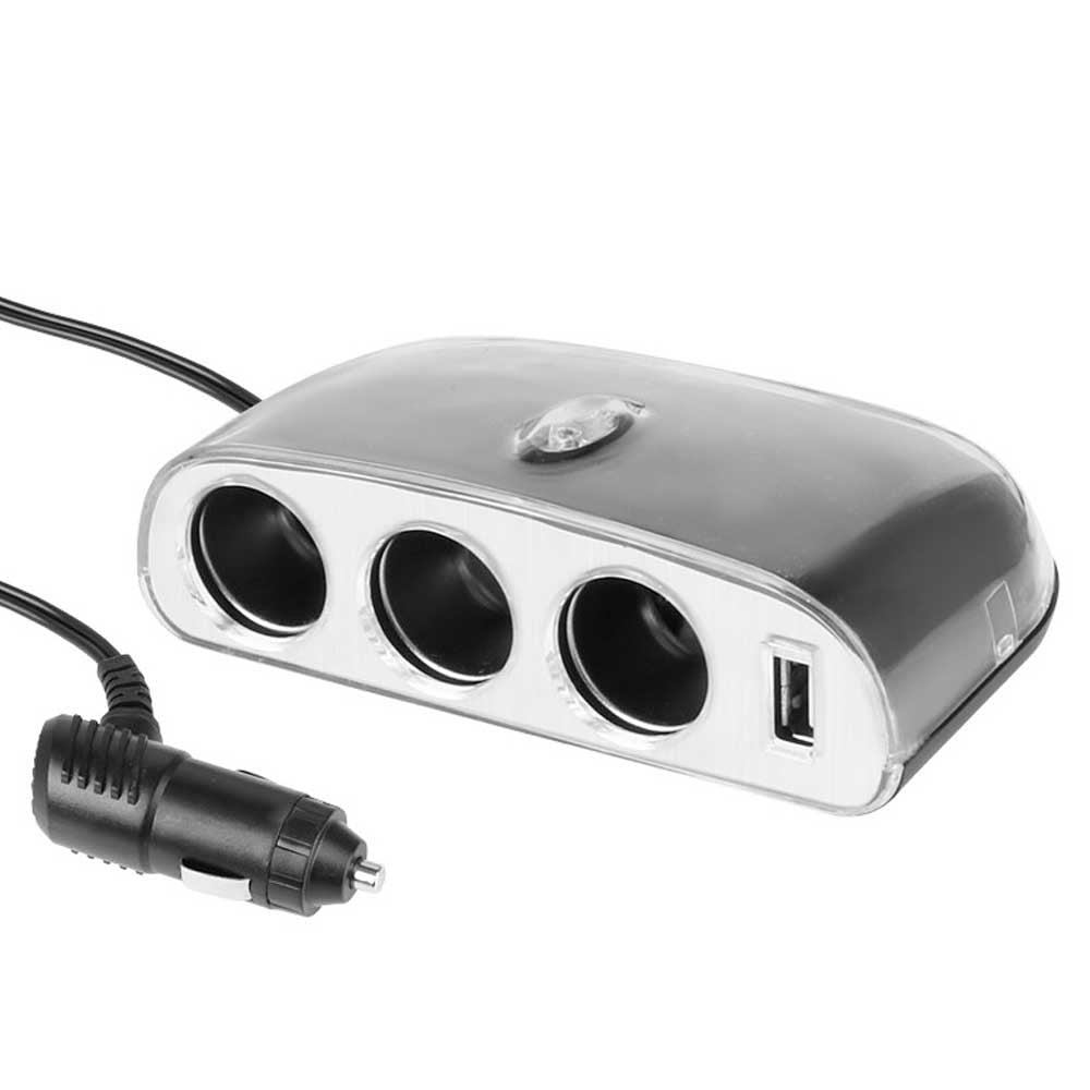 3 csatlakozós szivargyújtó elosztó 12/24V USB 1000 mA-vel