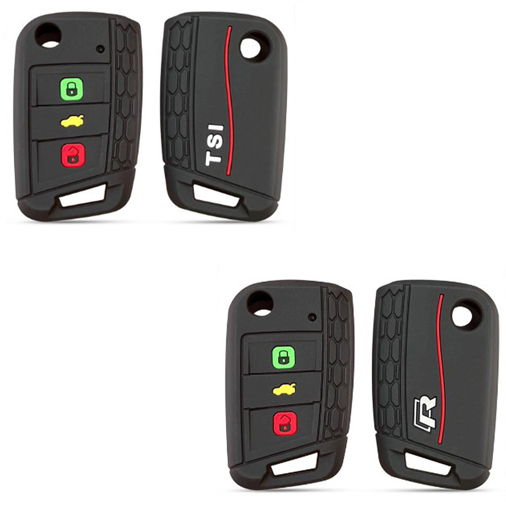 Fekete színű, 3 gombos Skoda szilikon tokok mintával.