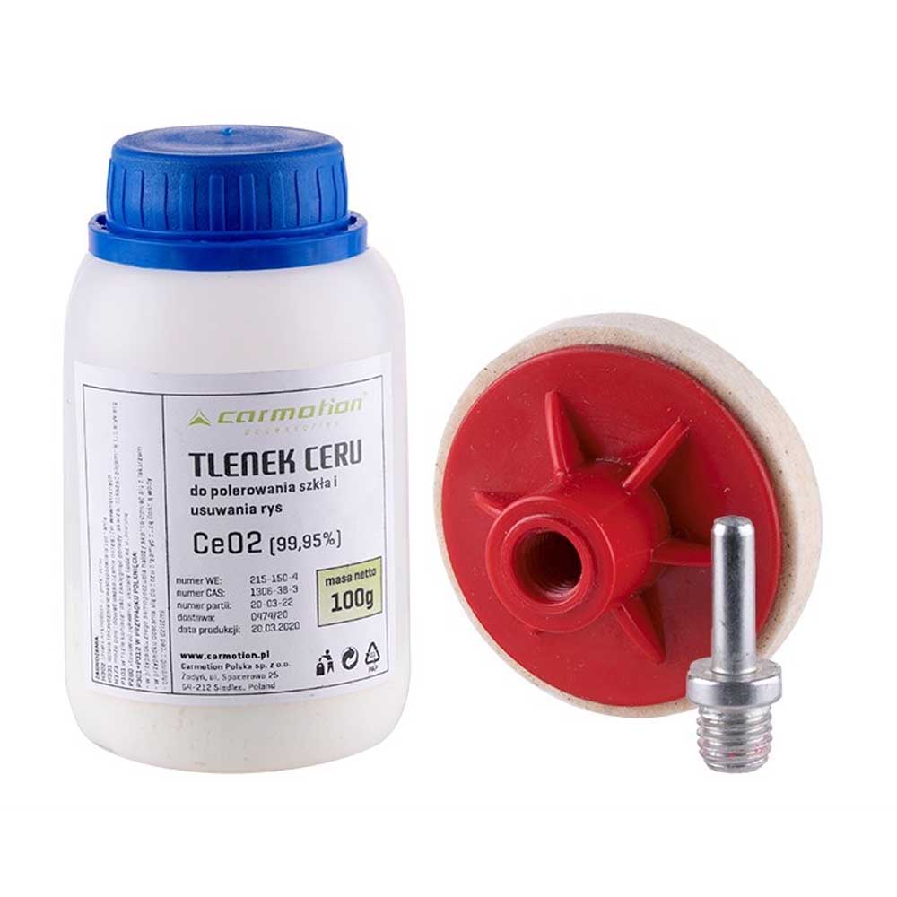 Üvegpolírozó készlet cerium-oxiddal, polírozó párnával és adapterrel