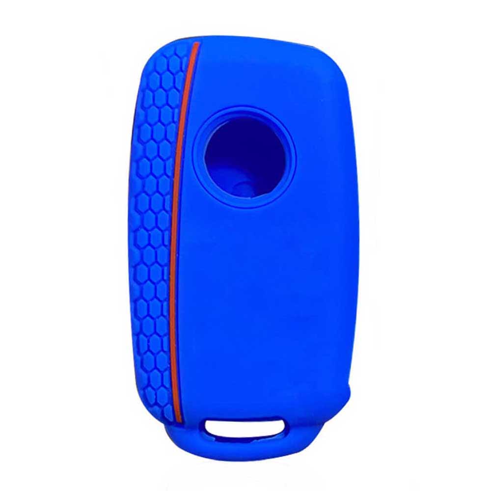 Kék színű, 3 gombos VW kulcs, bicskakulcs szilikon tok hátulja