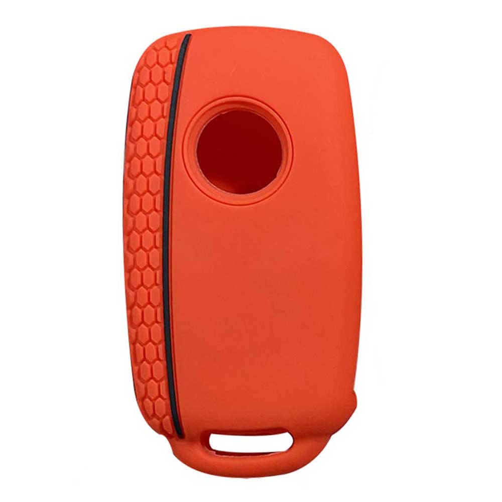 Piros színű, 3 gombos VW kulcs, bicskakulcs szilikon tok hátulja