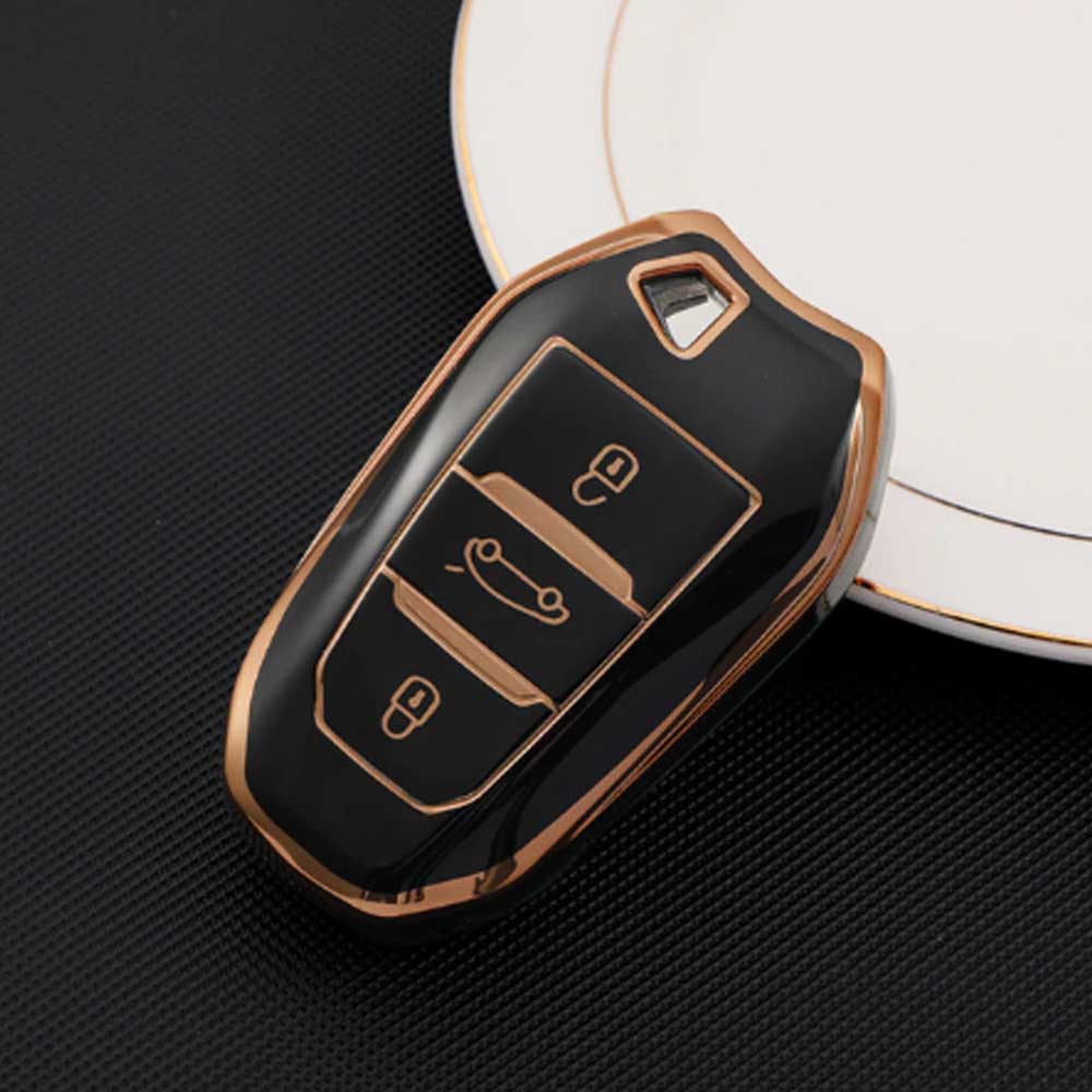 Peugeot 3 gombos TPU kulcstok - Fekete
