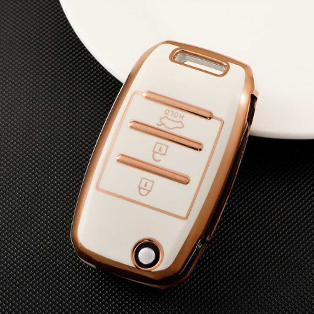 Kia 3 gombos TPU kulcstok - Krémfehér