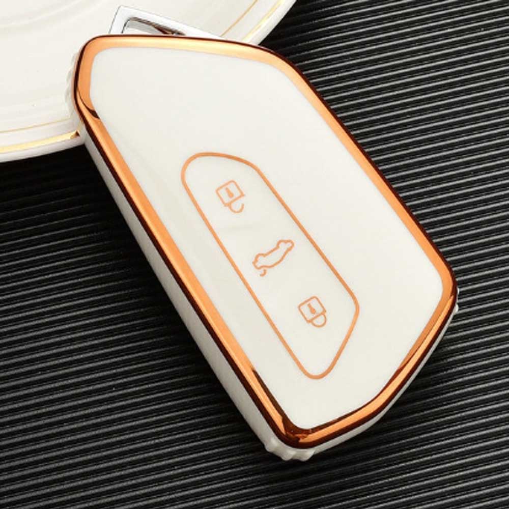 VW 3 gombos TPU kulcstok - Krémfehér-Arany