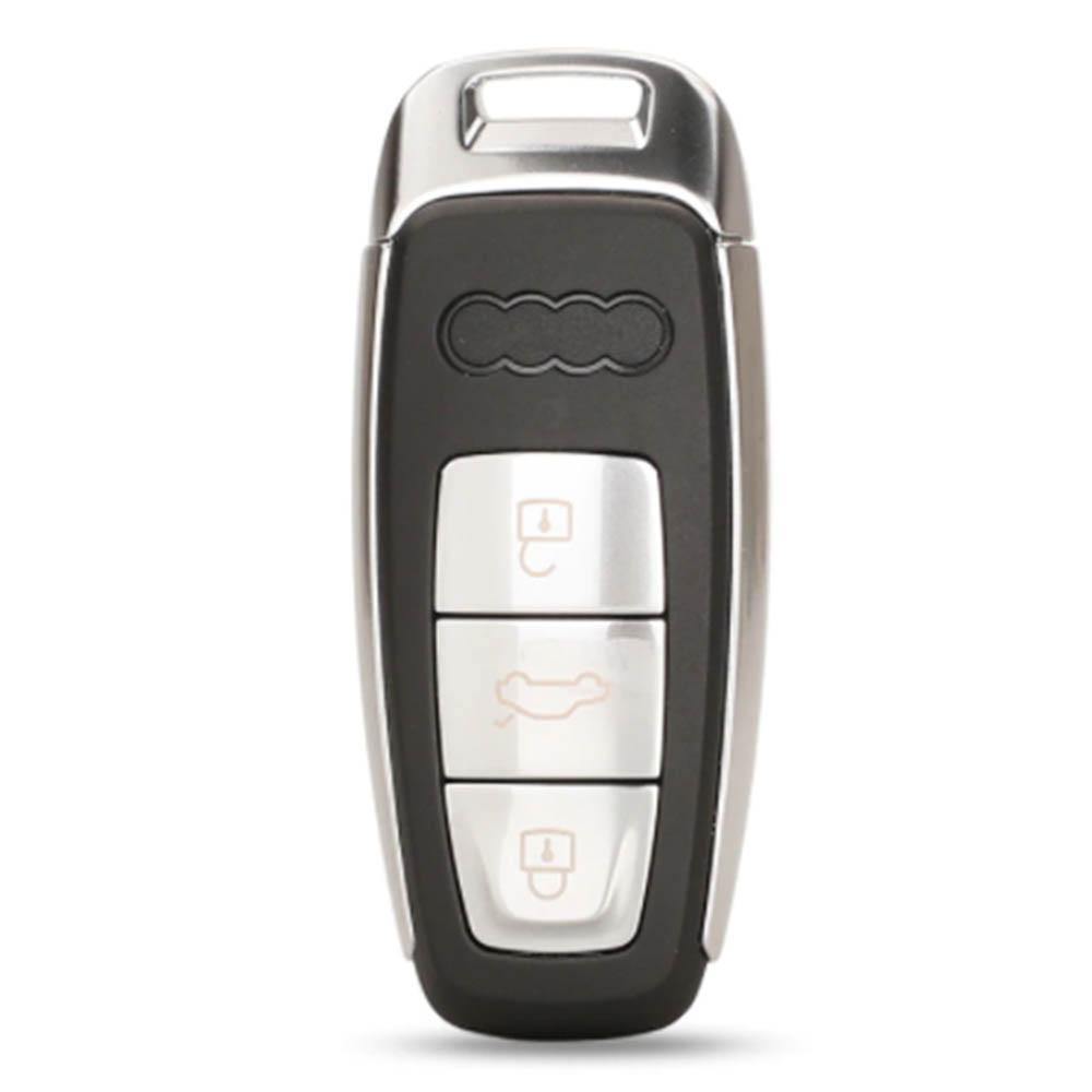 Fekete és króm színű, 3 gombos Audi kulcs, kulcsház.