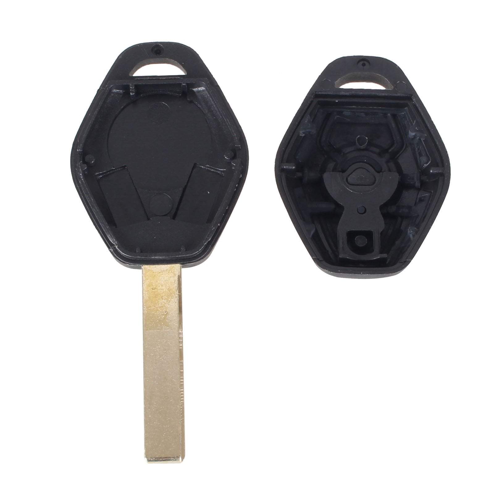 Fekete színű, 3 gombos BMW kulcs, kulcsház belseje. Nyers kulcsszárral.