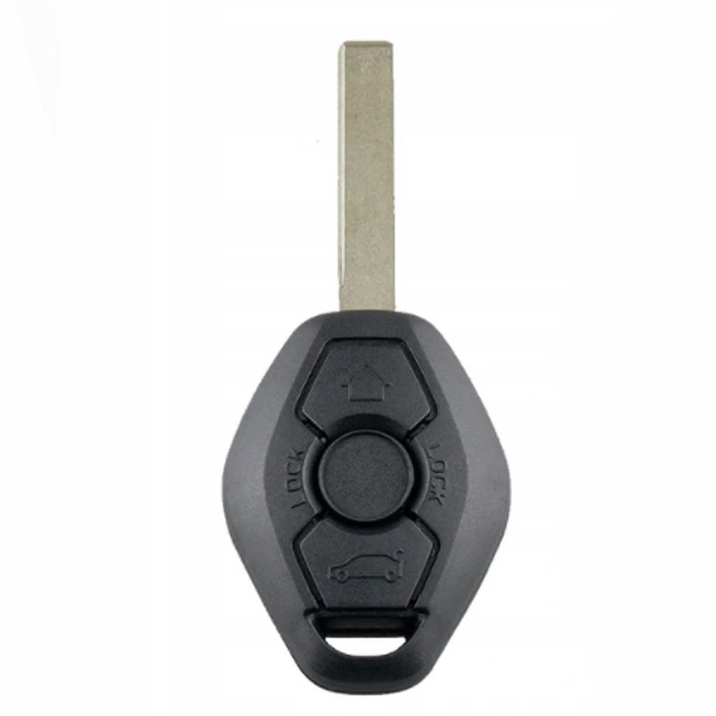 Fekete színű, 3 gombos BMW kulcs, kulcsház nyers kulcsszárral.
