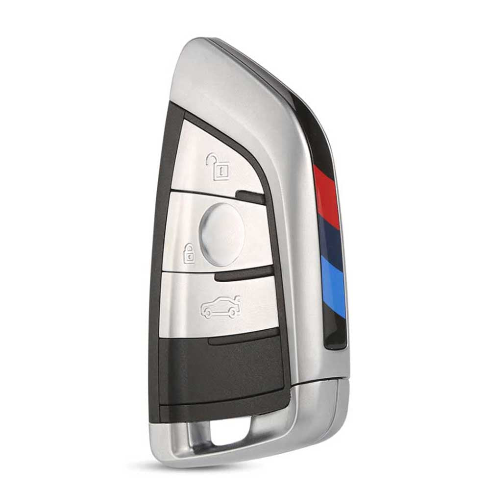 Ezüst és fekete színű, 3 gombos BMW kulcs, kulcsház.