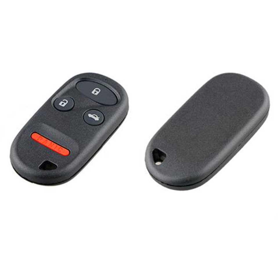 Fekete színű, 4 gombos Honda távirányítós kulcs, kulcsház eleje és hátulja.