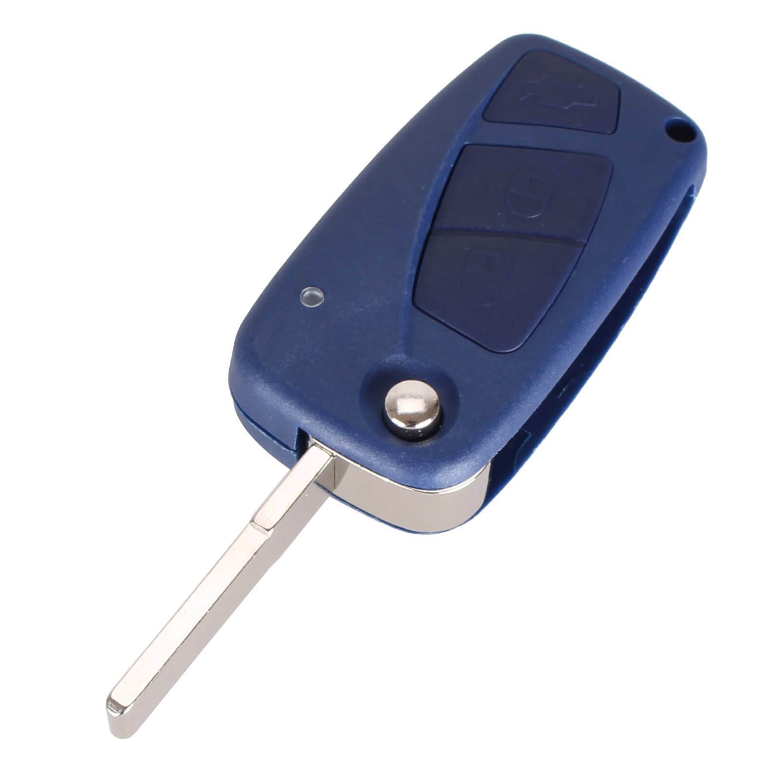 Kék színű, 3 gombos Citroen kulcsház, bicskakulcs nyers kulcsszárral.