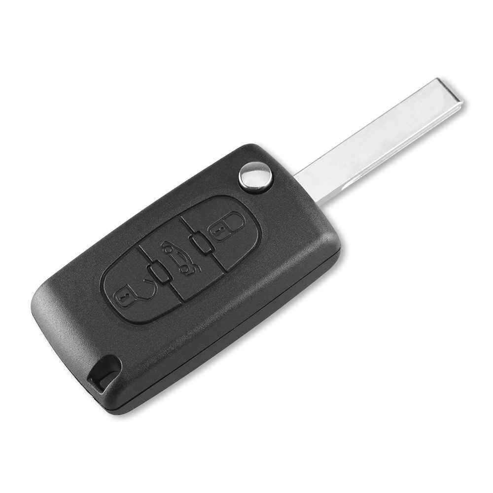 Fekete színű, 3 gombos Peugeot bicskakulcs, kulcsház.