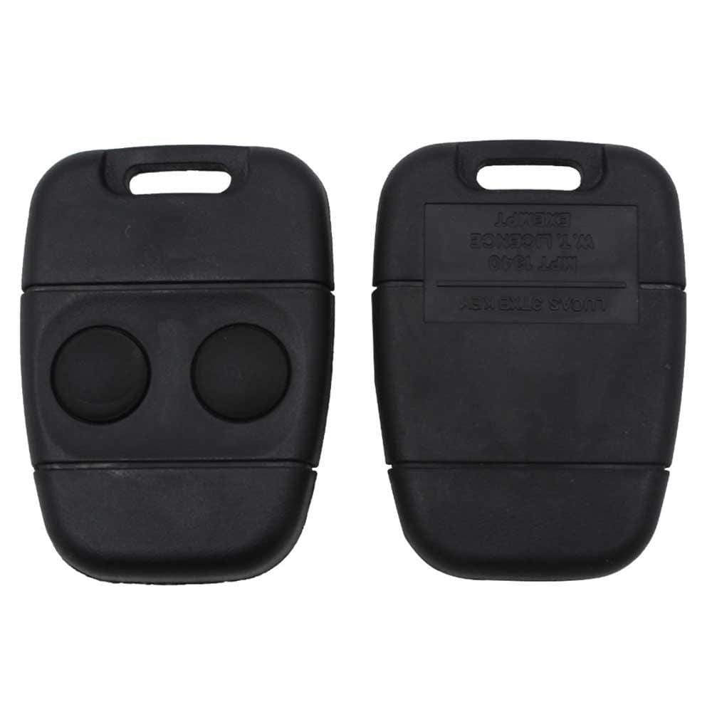 Fekete színű, 2 gombos Land Rover kulcs, kulcsház eleje és hátulja.