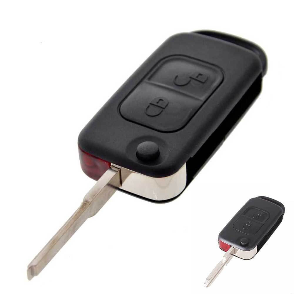 Fekete színű, 2 gombos Mercedes kulcsház, bicskakulcs.