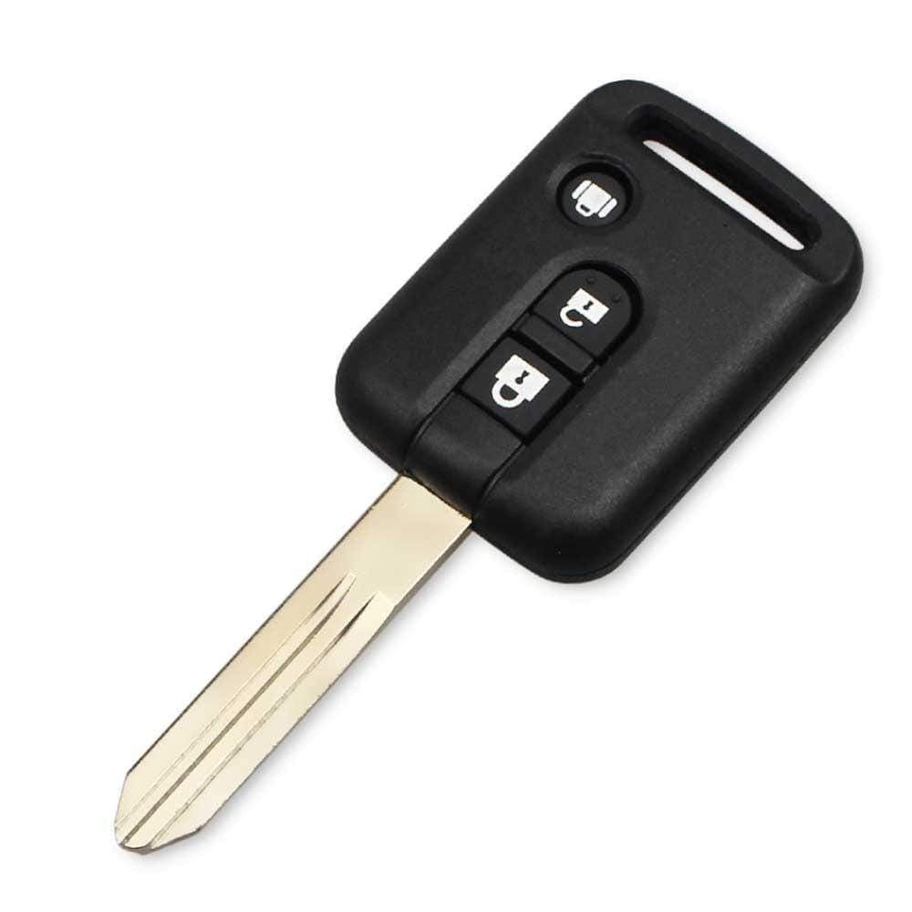 Fekete színű, 3 gombos Nissan kulcs fehér színű gombokkal.