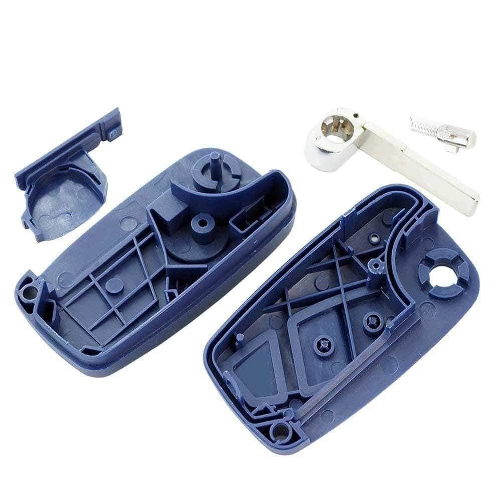 Kék színű, 2 gombos Peugeot kulcsház, bicskakulcs szétszedve. SIP22 kulcsszárral.