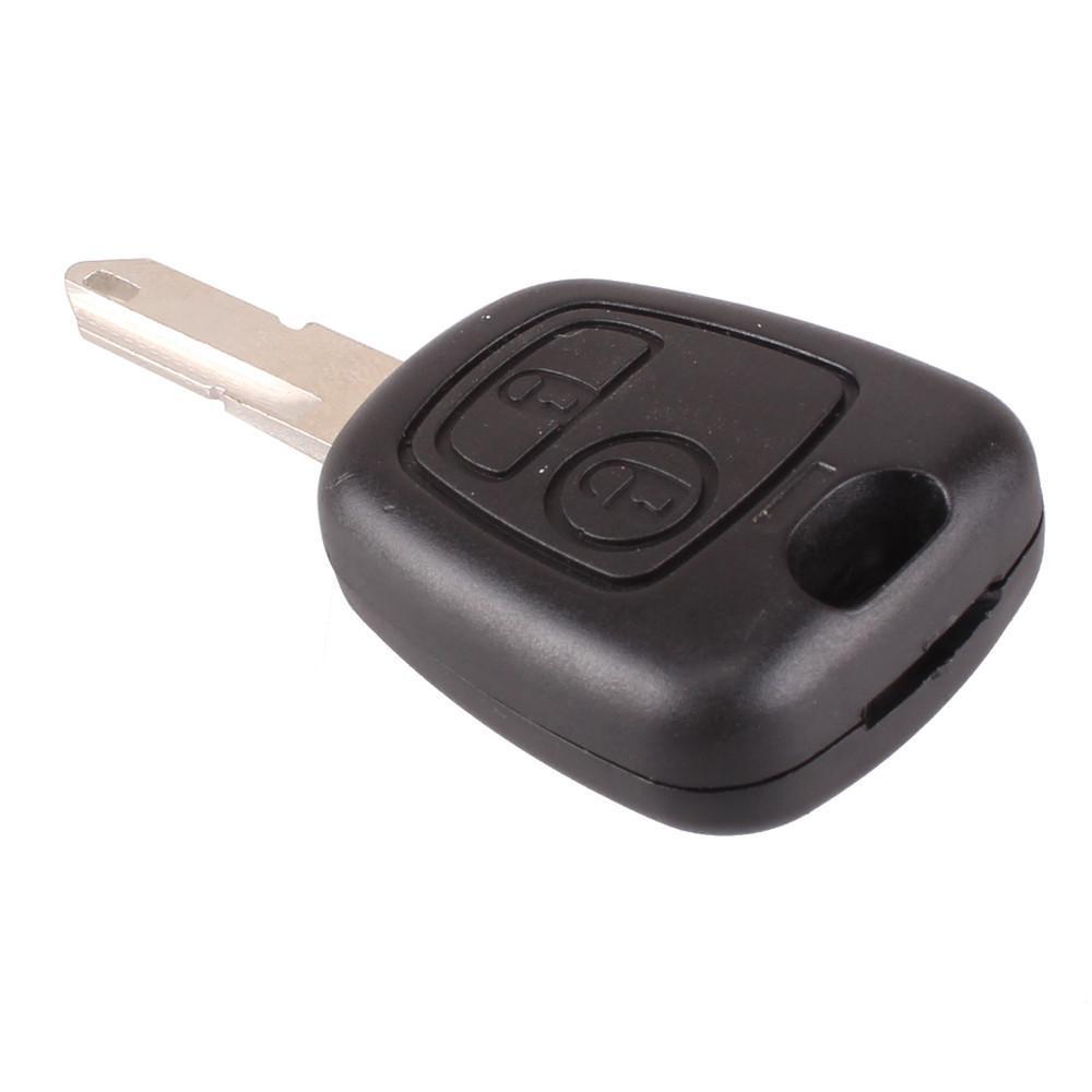 Fekete színű, 2 gombos Peugeot kulcs, kulcsház VA3 kulcsszárral.