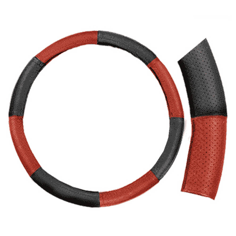 Bőr kormányvédő fekete - piros