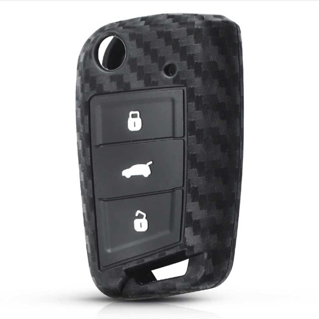 Carbon mintás, 3 gombos Skoda kulcs szilikon tok.