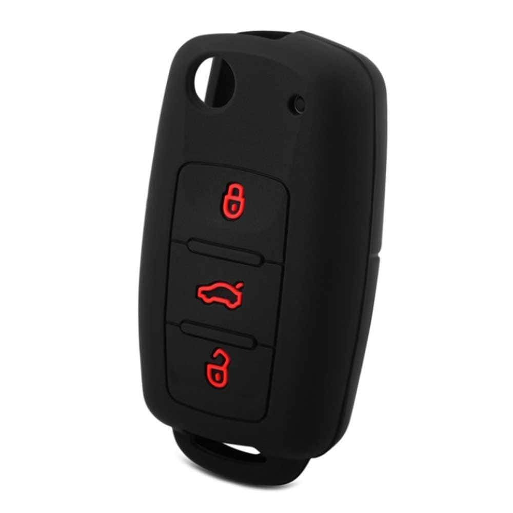 3 gombos Skoda bicskakulcs szilikon tok piros mintával.