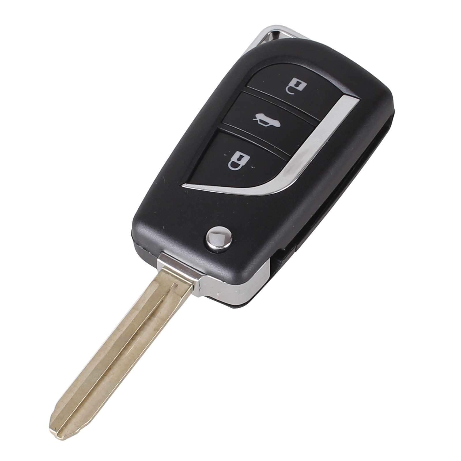 Fekete színű, 3 gombos Toyota bicskakulcs, kulcsház.