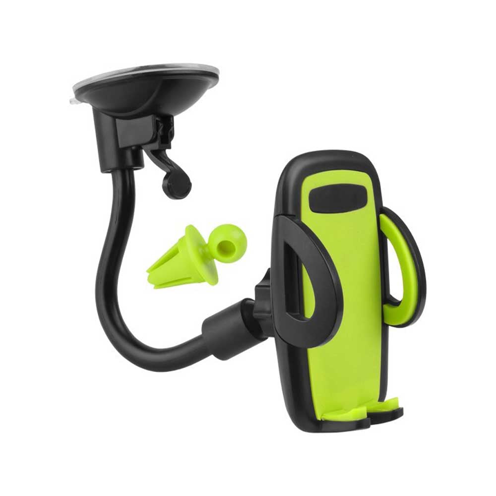 Zöld autós telefontartó tapadókoronngal és szellőzőrács csipesszel