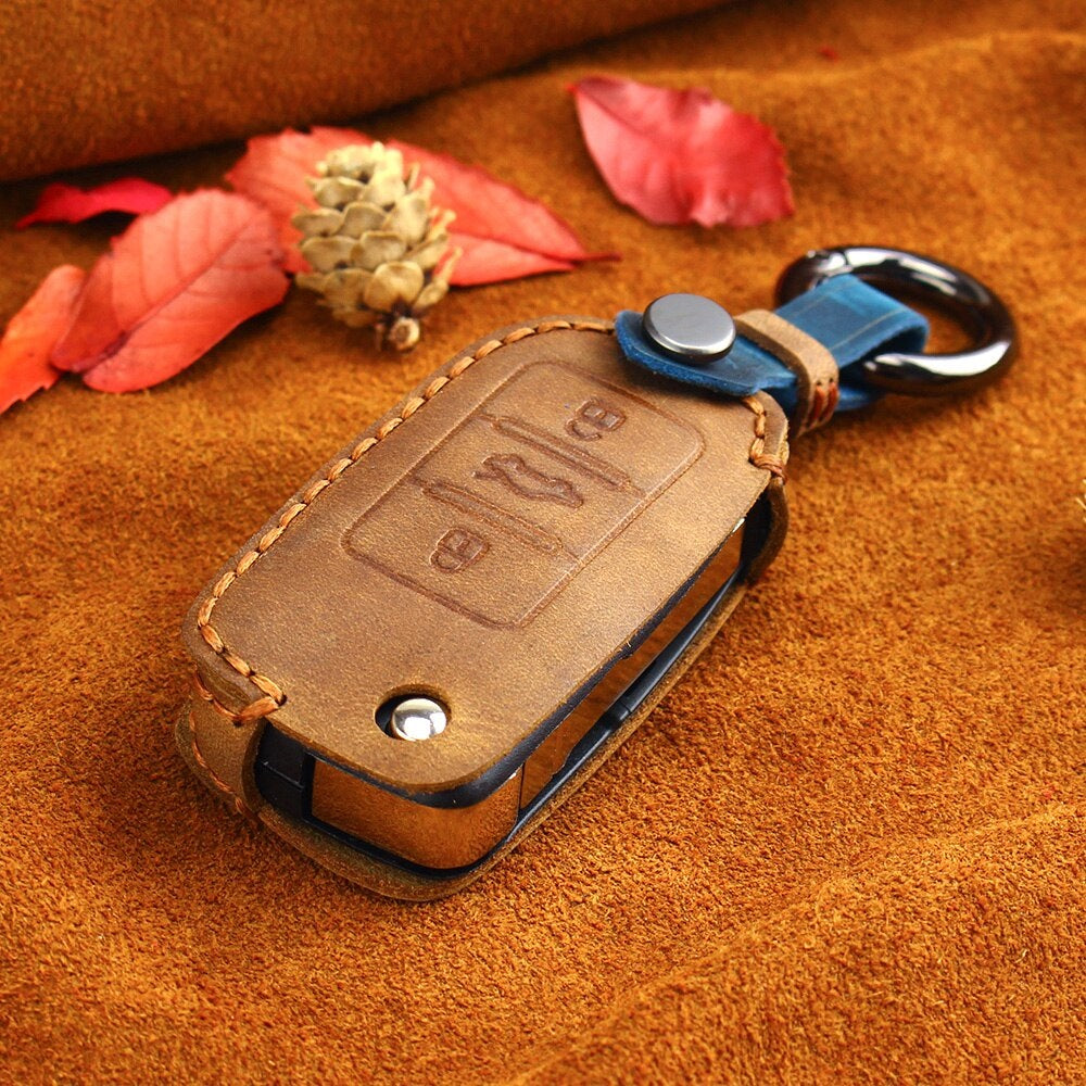 VW bicskakulcs bőr tok 3 gombos barna