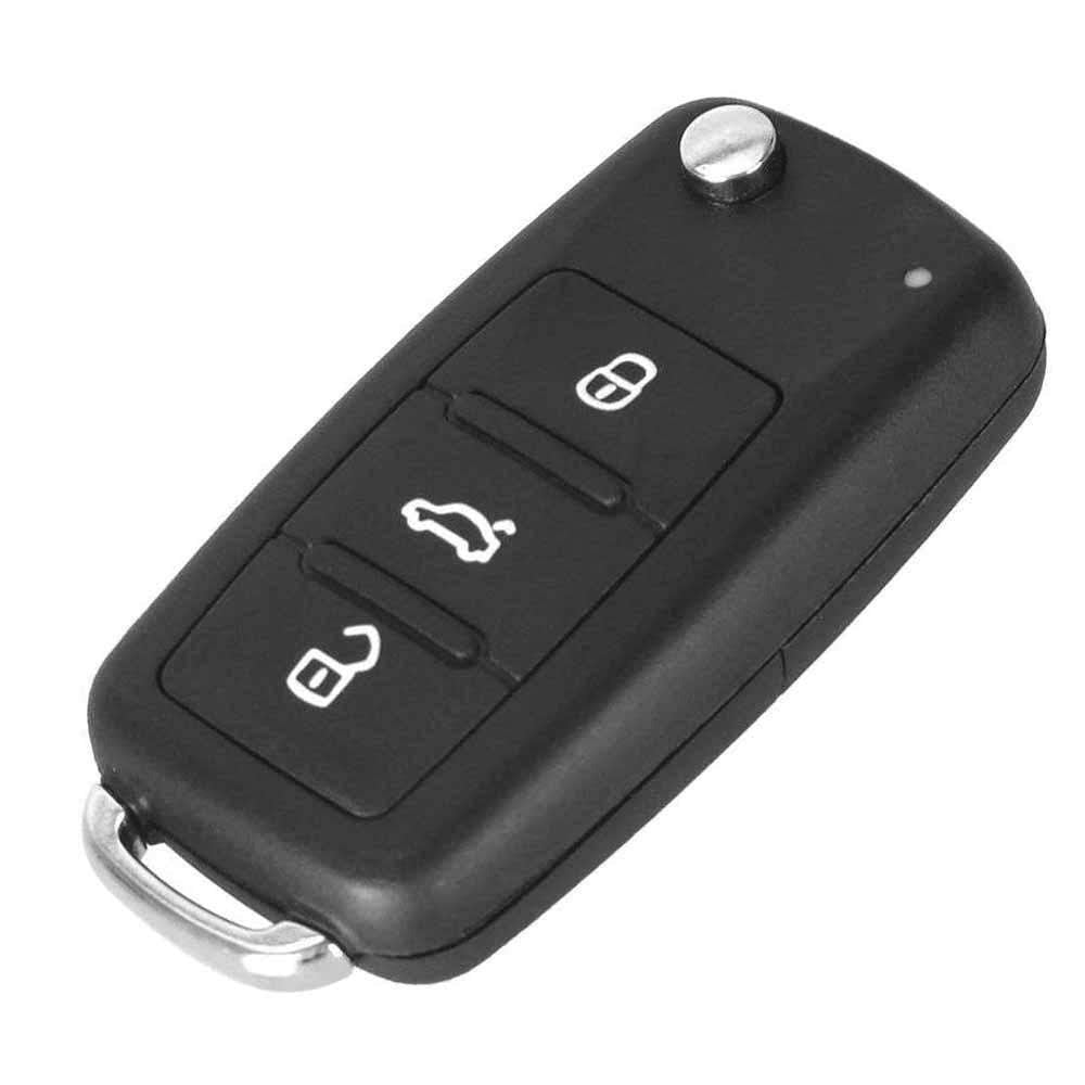 Fekete színű, 3 gombos VW bicskakulcs, kulcsház. Fehér mintával.