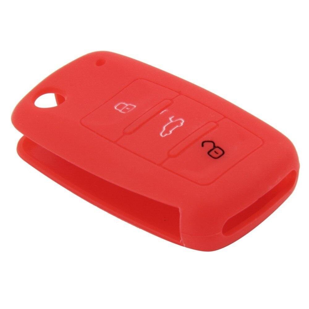 Piros színű, 3 gombos VW kulcs, bicskakulcs szilikon tok