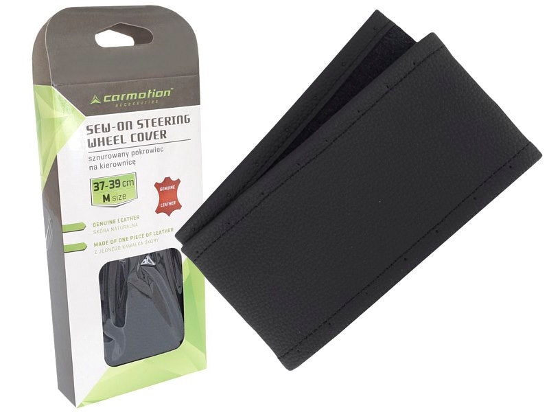 Kormánykerék borítás varrni 37 39 cm 1 db természetes bőr fekete – kép 4