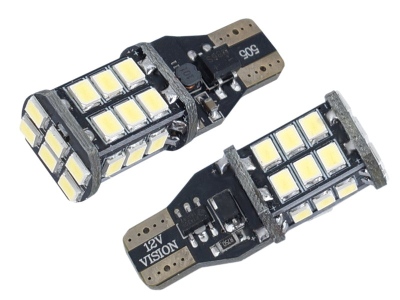 Izzó VISION W16W T15 12V 24x 3528 SMD LED nem poláris CANBUS fehér 2 db – kép 2