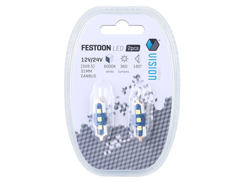 izzó VISION Festoon SV85 31mm 1224V 3x 3030 SMD LED nem poláris CANBUS fehér 2 db – kép 3