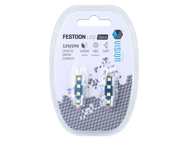 izzó VISION Festoon SV85 36mm 1224V 4x 3030 SMD LED nem poláris CANBUS fehér 2 db – kép 3