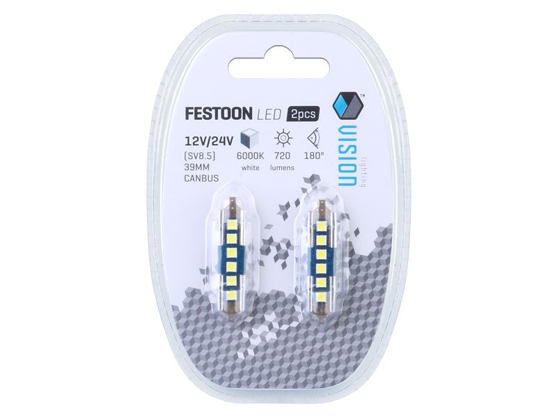 Izzó VISION Festoon SV85 39 mm 1224V 6x 3030 SMD LED nem poláris CANBUS fehér 2 db – kép 3