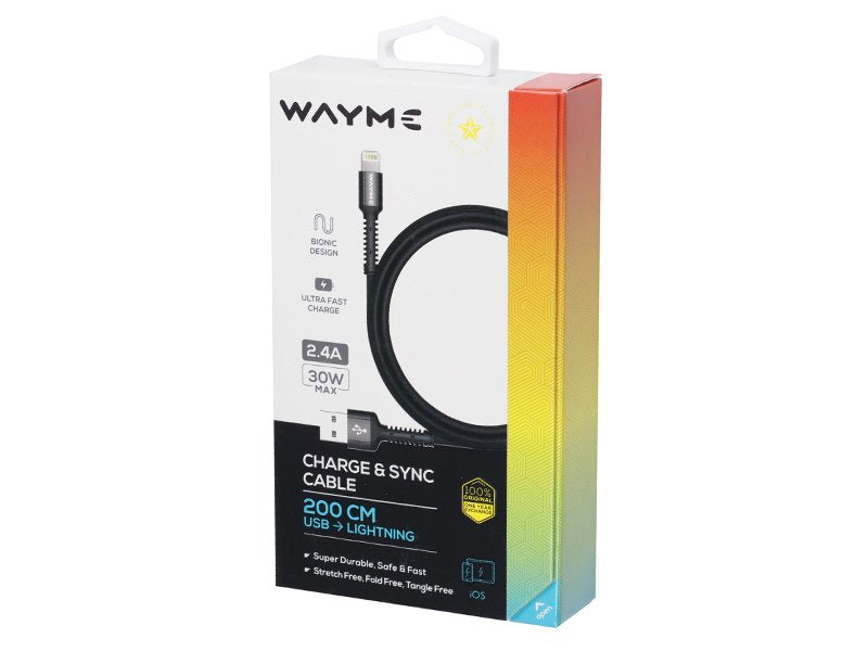 WAYME töltő  és szinkronizáló kábel  fonott mikroszálas 200 cm USB> Lightning – kép 3