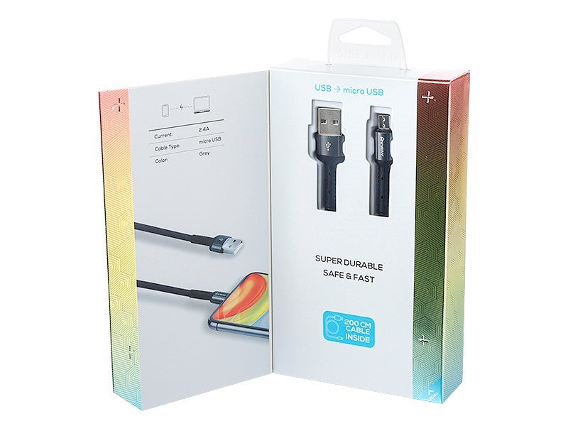 Töltő  és szinkronizáló kábel  fonott mikroszálas 200 cm USB> micro USB – kép 3