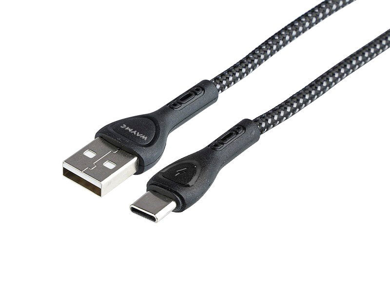 WAYME töltő- és szinkronizáló kábel , fonott mikroszálas, LED háttérvilágítás, 200 cm, USB> USB-C