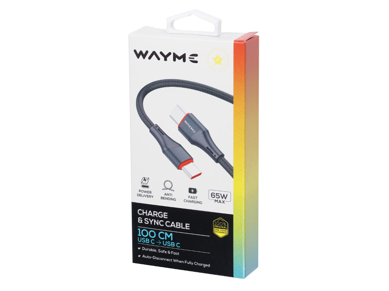 WAYME töltő  és szinkronizáló kábel mikroszálas fonott 100 cm 100 cm USB C > USB C PD max 65W – kép 4