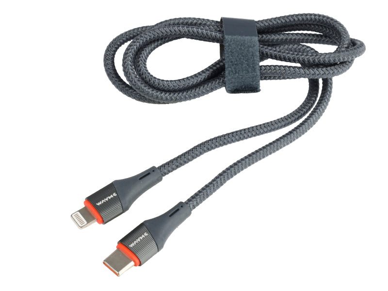 WAYME töltő  és szinkronizáló kábel mikroszálas fonott 100 cm USB C > Lightning max 30W – kép 3