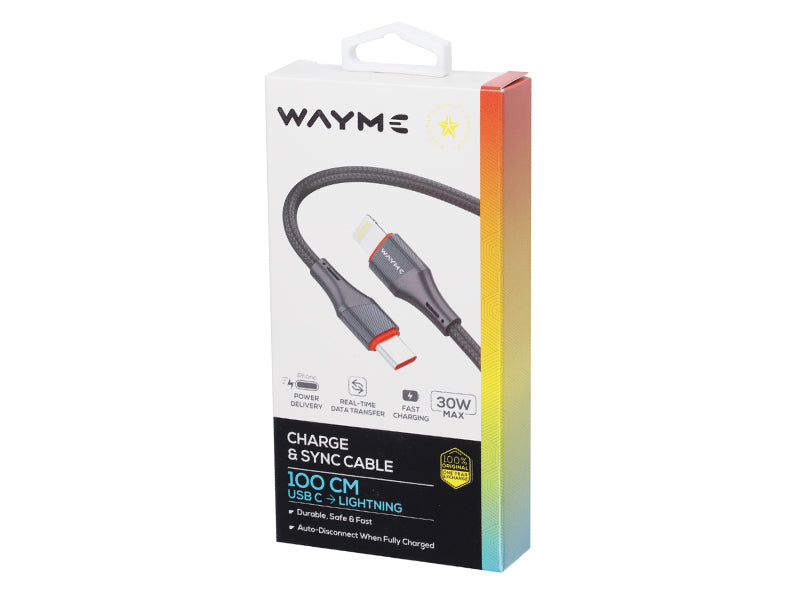 WAYME töltő  és szinkronizáló kábel mikroszálas fonott 100 cm USB C > Lightning max 30W – kép 4