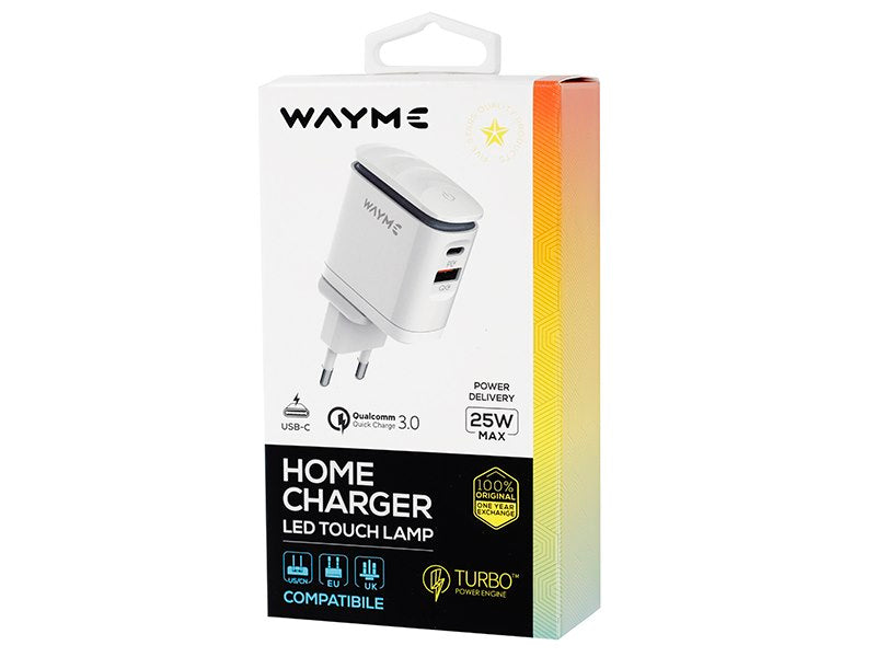 WAYME 25W USB C PD  QC30 hálózati töltő érintős LED lámpával  adapterek   csatlakozók EU UK és USA aljzatokhoz – kép 4